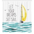 thumbnail image 3 of Sailboat Shower Curtain, Let Your Dreams Set Sail Message Ogee Patterned Watercolored Waves, Fabric Bathroom Set with Hooks, 69W X 84L Inches Extra Long, Sky Blue Blackand Yellow, by Ambesonne, 3 of 3