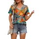 thumbnail image 3 of Camiseta OFEEFAN con cuello en V para mujer con estampado floral de hojas de verano, 3 of 6