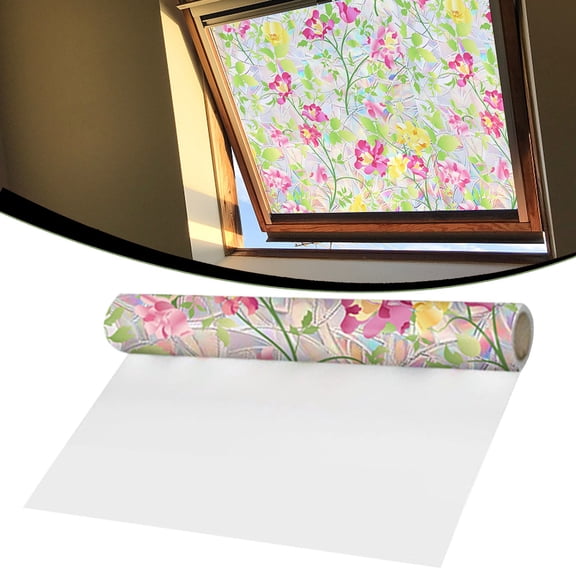 Stained Glass Floral Window Film,17X39" Static Cling Decorative Window Sticker, Colorful Flower Privacy Window Covering, Non-Adhesive Window Decor Film, Botanical Pattern Sun Catcher Window Vinyl