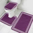 thumbnail image 3 of Dark Purple Retro Greek Key Bath Mat 3 Piece Bathroom Rug Set,Geometric Greece Ancient Farmhouse Non Slip Bath Rug Contour Mat and Toilet Lid Cover,Absorbent Shower Mats Soft Bath Rugs and Mats Sets, 3 of 8