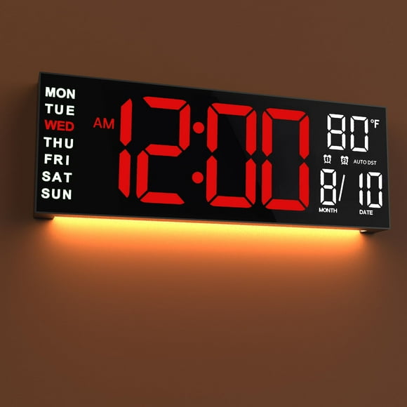 Soporte de pared digital Clock JALL de 16 pulgadas, LED RGB grande, rojo y blanco