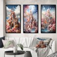 thumbnail image 1 of Designart "Castles curious Wonder Pastel IV" Cityscapes Framed Wall Art Set Of 3 - Multi-Color Castles Frame Canvas Set For Living Room Decor, 1 of 6