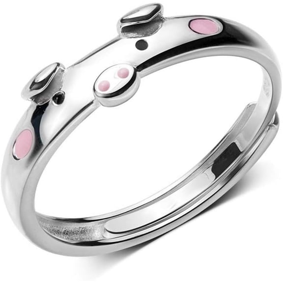 Pig S925 Sterling Silver Ring for Women Polished Cute Pink Piggy Animal Expandable Open Finger Rings Adjustable Fashion Jewelry Christmas Birthday Dainty BFF Gifts for Daughter Niece