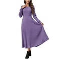 thumbnail image 5 of Women's Dress, 2026 New Round-Neck Solid Color Casual Long-Sleeved Winter Long Striped Brushed Dress, Comfortable Material for Women, Suitable for Various Occasions., 5 of 7