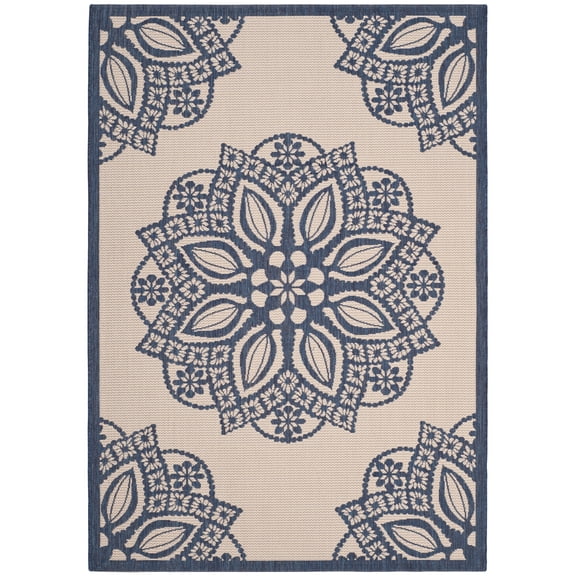 Safavieh Courtyard Millicent Medallion Indoor/Outdoor Area Rug, Beige/Navy, 9' x 12'