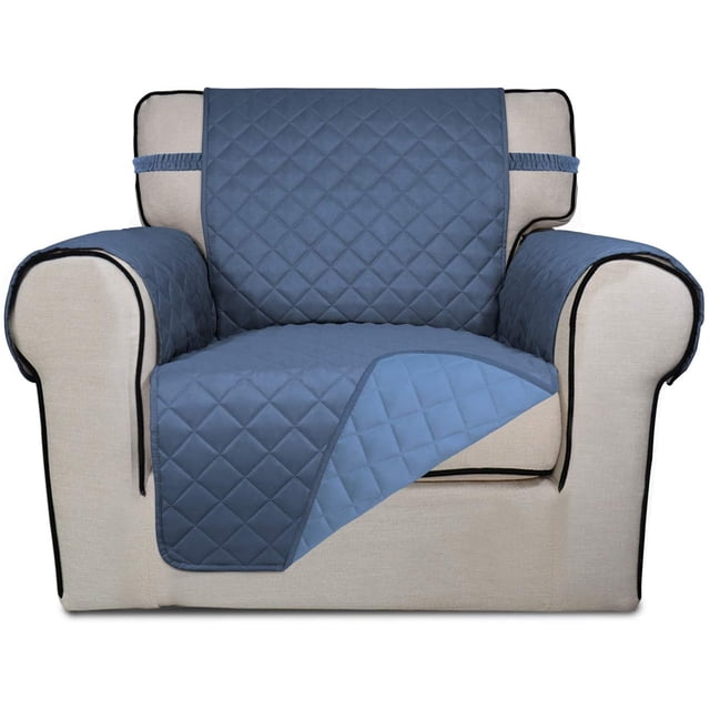 Housse de Canapé Matelassée Réversible, Housse de Protection de Meubles Résistante à l'Eau, Housse de Canapé Lavable avec Mousse Antidérapante et Sangles Élastiques pour Enfants, Chiens, Animaux (Chaise, Bleu Foncé/bleu Clair)
