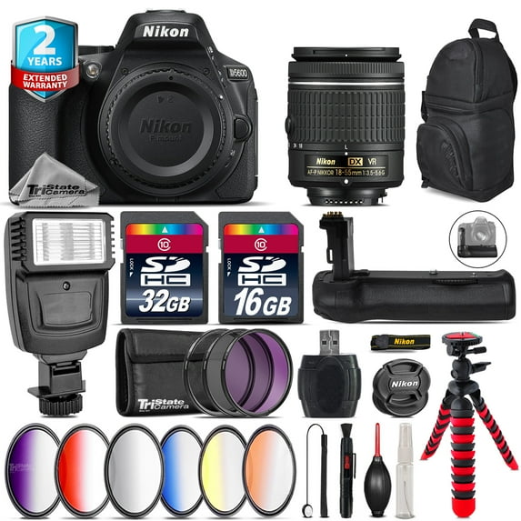Nikon D5600 DSLR + AF-P 18-55mm VR + Slave Flash + Battery Grip - 48GB Kit (International Version)