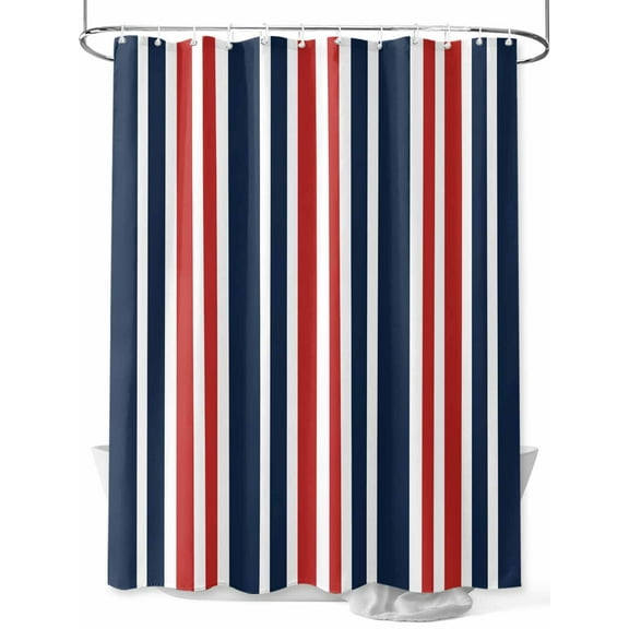 Fsddascl Navy Blue Red Striped Shower Curtain Set - Long 72" x 84" Washable Bathtub Curtain with 12 Hooks, Modern Minimalist Ombre Lines Waterproof Fabric Stall Shower Curtains for Bathroom/Bathtub