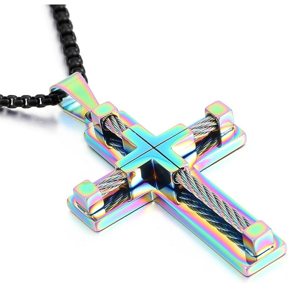 Tilga Men's Cross Necklace 316L Stainless Steel Large Jesus Christ Pendant Jewelry Rolo Chain for 24″