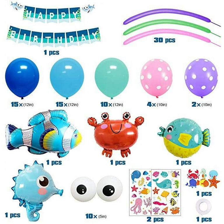 AOWEE Under the Sea Ocean Theme Birthday Party Decorations for Boys, Marine  Life Blue Birthday Balloons Arch Set with Banner, Marine Animals Foil
