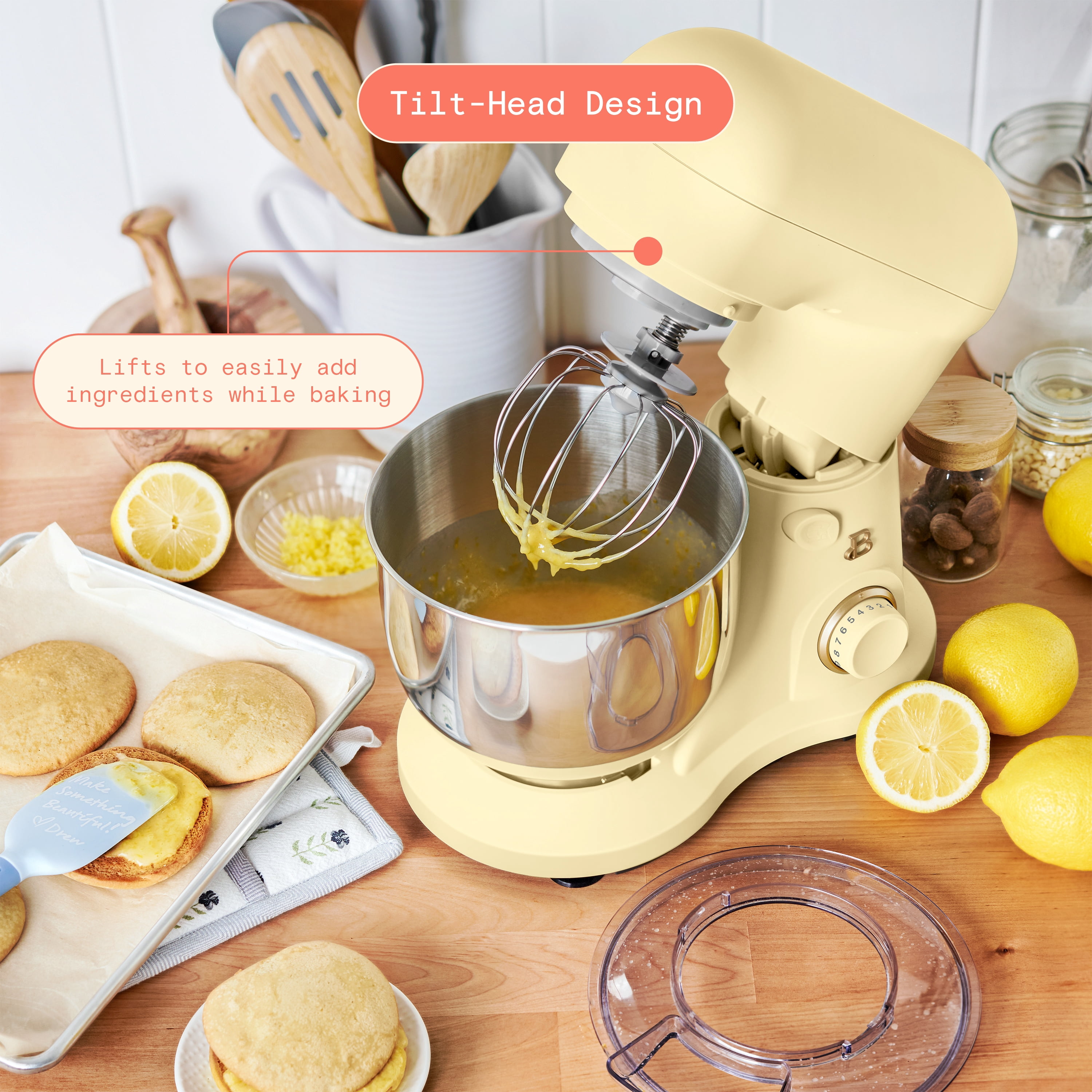 Beautiful 3.5 Qt Stand Mixer with Flat Beater, Dough Hook, Balloon Whisk, Buttercream by Drew Barrymore