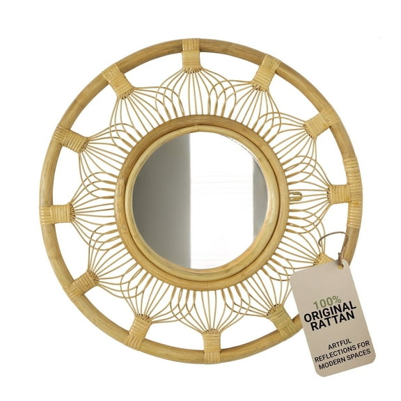 Amara Handmade Boho Wall Decor Rattan Decorative Accent Mirror 26" Round Hanging Mirror