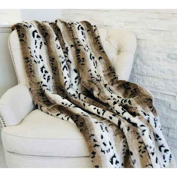 Plutus Snow Lynx Faux Fur Luxury Throw