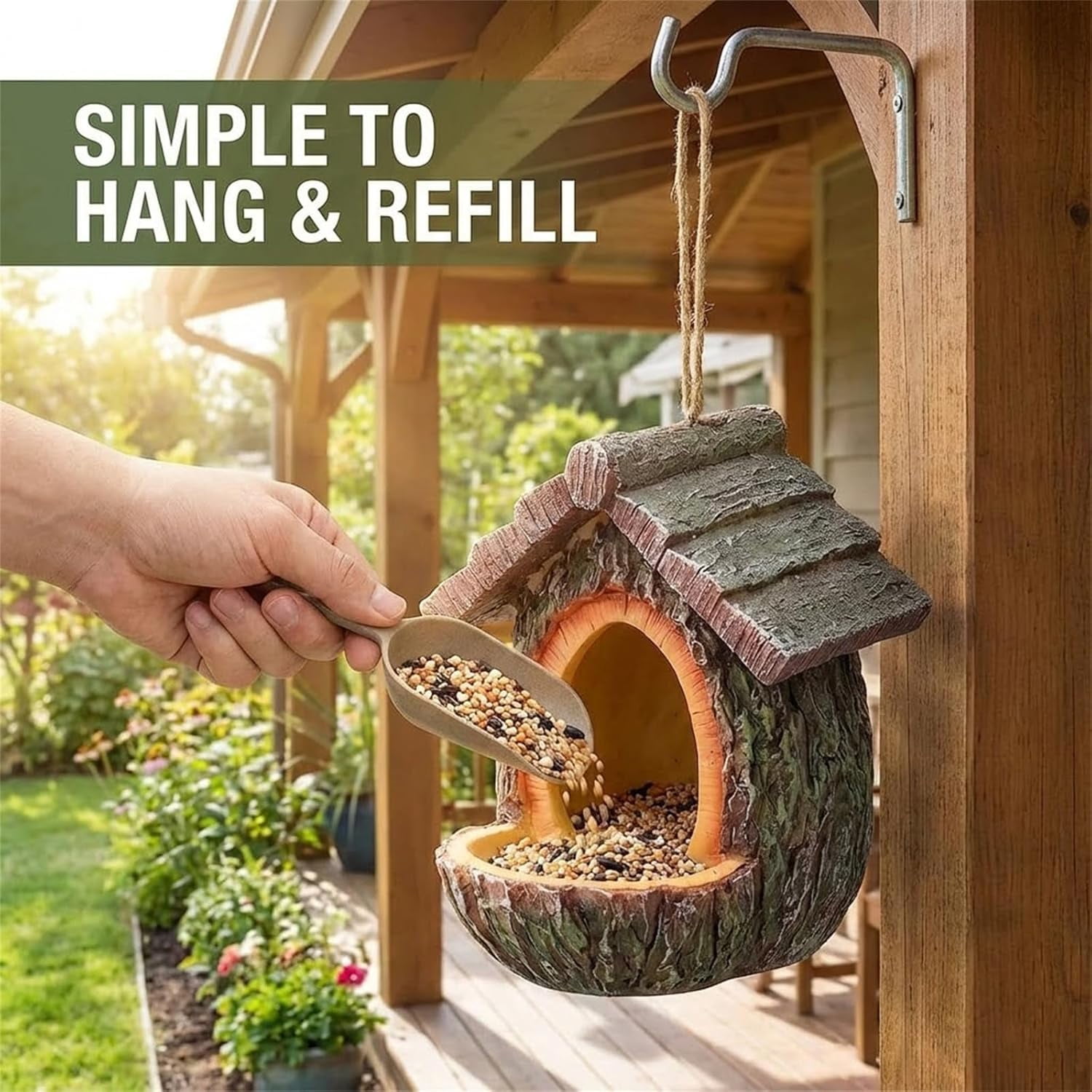 Vintage Treehouse-Shaped Bird Feeder - Waterproof Resin Birdhouse with Seed Tray for Outdoor Garden Decoration (a:1PC)-dh