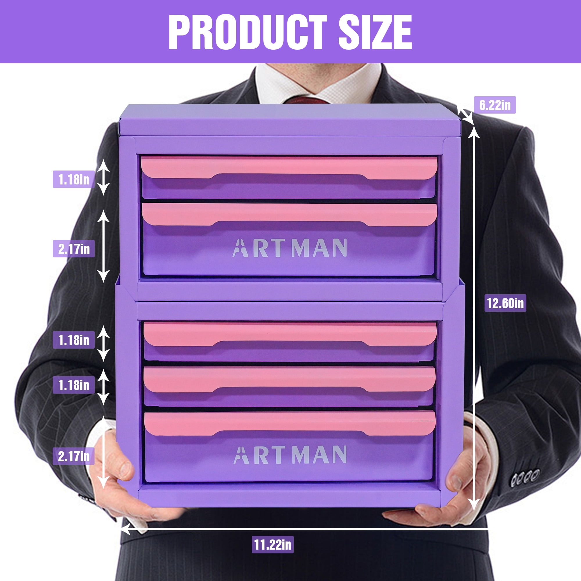 JXXRZ Mini Desktop Storage Box with 5 Drawers, Desk Organizer for Office, Stationery & Cosmetics, Purple-Pink
