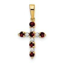 14k Garnet & Diamond Cross Pendant in 14k Yellow Gold
