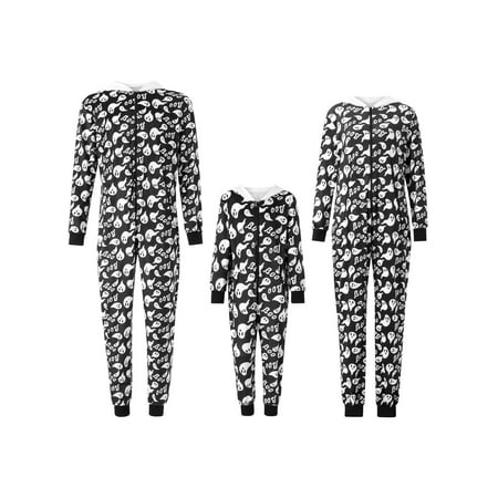 

Suanret Family Matching Halloween Jumpsuits Pajamas Ghost Print Hooded Long Sleeve Autumn Winter Zipper Up Rompers Black 4-5 Years