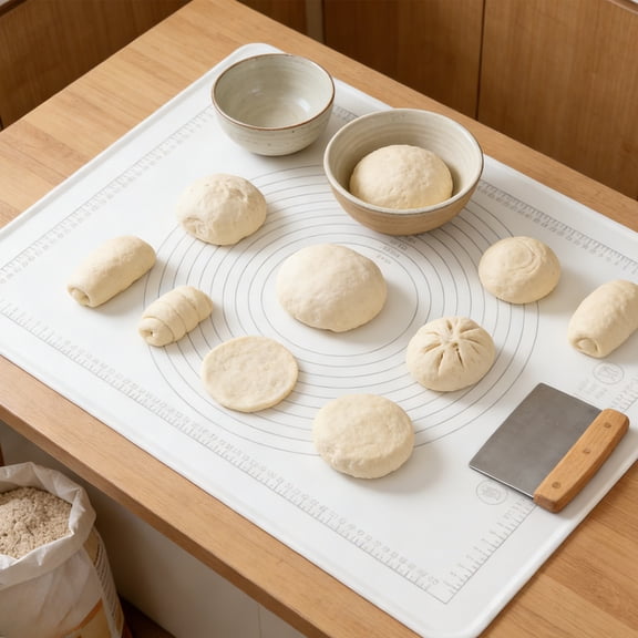 Tuscom White Silicone Baking Mat 15.74x19.68in - Extra Thick Non-Stick Dough Rolling Mat with Measurement Guides, Food Grade Pastry Mat for Bread, Cookies, Pizza, Oven Safe Countertop Protector