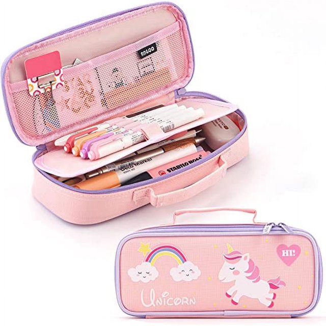 Trousse à Crayons Licorne, Capacité Moyenne, Portable, Multifonctionnelle, avec Compartiment pour Filles, Enfants, Ados, Rose
