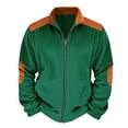 thumbnail image 6 of jobturf Jackets for Men Elbow Patches Long Sleeve Tops Color Block Striped Full Zip Stand Collar Outwear Jacket Casual Going Out Coat with Pockets, 6 of 9