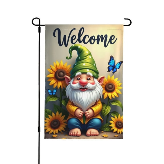 Welcome Spring Gnome Garden Flag With Sunflowers & Butterflies Double Sided 12x18 Inch Outdoor Yard Decor Seasonal Farmhouse Banner