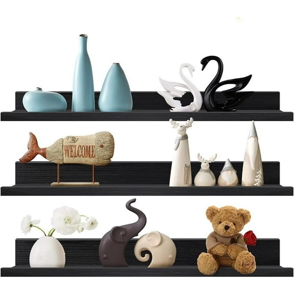 Giftgarden 36 inch Floating Shelves Set of 3, Wall Mounted Picture Ledge Shelf for Home, Office, Bedroom, Living Room, Kitchen Decor, Black