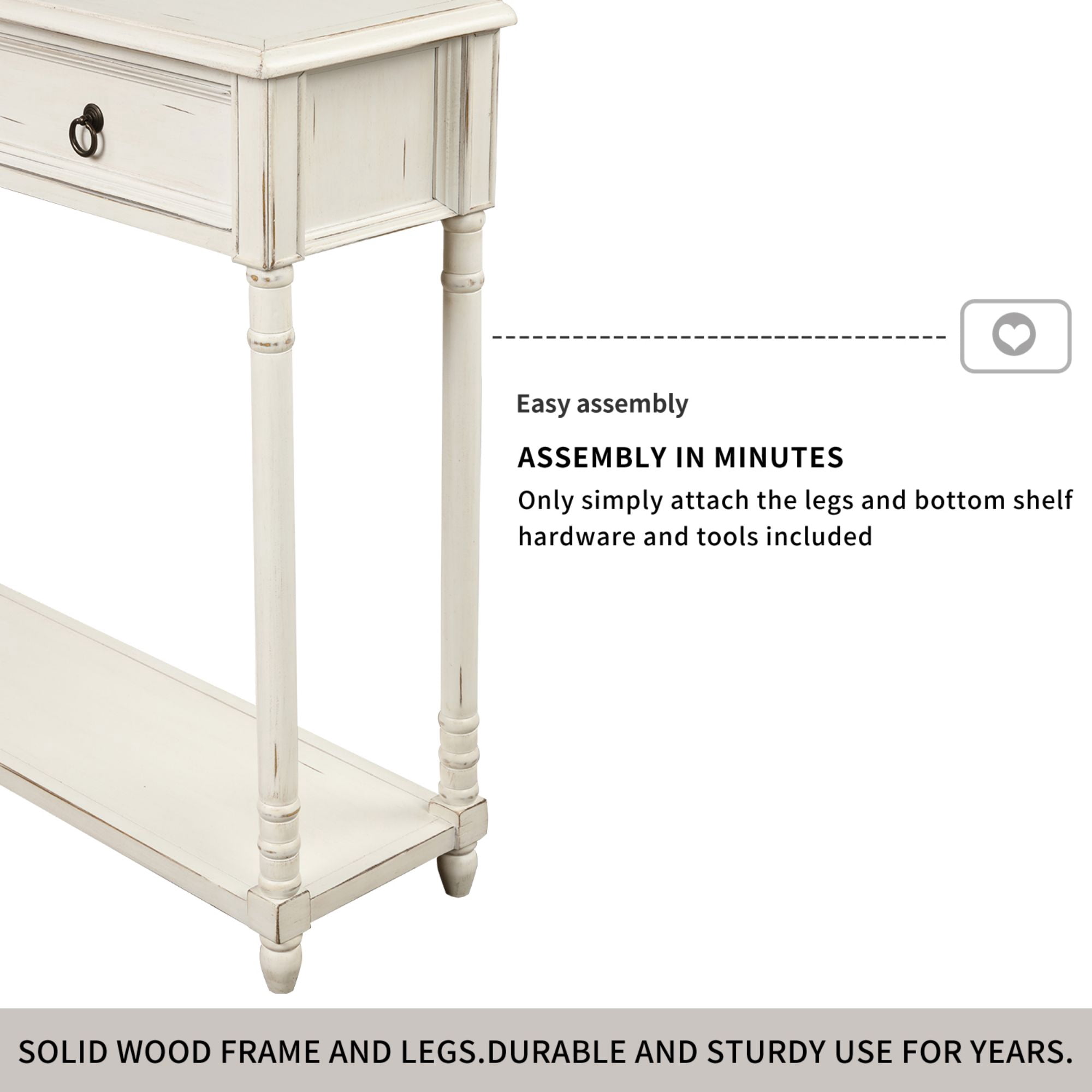 Aukfa Console Table with 3 Drawers for Entryway Hallway Living Room - White
