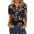 thumbnail image 3 of Gibobby Blusa Casual Para Mujer Blusa de manga corta con cuello en O y botones estampados de flores a la informal para mujer（Negro， XL), 3 of 5