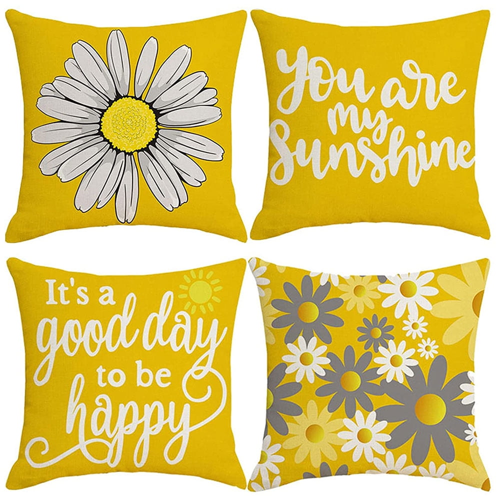 AENEY Pillow Covers 18x18 Inch Set of 4 Modern Throw Pillow Covers Home Sweet Home Geometry Floral Arrow Outdoor Decorative Pillows Case Home Decor Pillowcsae for Couch Sofa Yellow