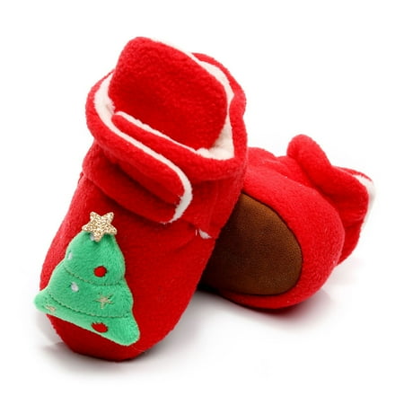 

Leutsin Christmas Toddler Kids Baby Girls Boy Plush First Walk Slip-On Keep Warm Shoes
