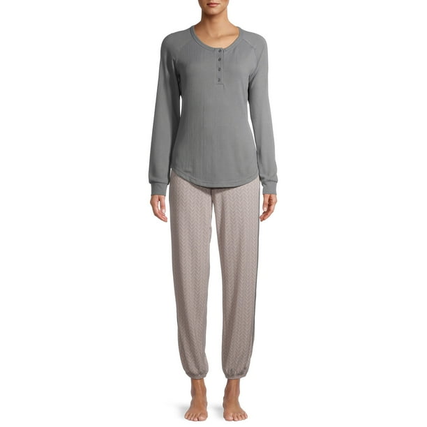 Hanes - Hanes Women's and Women's Plus Butter Knit Henley Top and Jogger 2-Piece Pajama Set