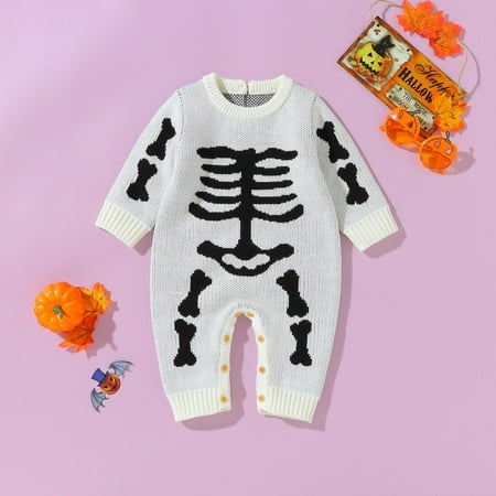 

Gyratedream Baby Boy Girl Halloween Clothes Skeleton Black Outfits Skull Rompers Jumpsuits Knitted Sweater Set