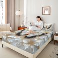 thumbnail image 4 of Homewish Fashion Butterfly Women Queen Sheet Sets, Romantic Animal Flat Sheet, White Gold Flower Floral Queen Fitted Sheet, Luxury Bedroom Decor, 4-Piece, 4 of 7