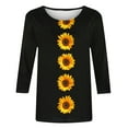 thumbnail image 5 of CYMMPU Women's Shirts Floral Printed Flowy Blouse 3/4 Length Sleeve Summer Fall Basic Tees Casual Business Work Blouses Tunic Tops Crewneck 2025 Clothes Black L, 5 of 5