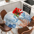 thumbnail image 2 of Blue Red Seahorse Coastal Round Tablecloth 36-44 Inch Round Fitted Table Cloth with Elastic Edge, Rustic Beach Coral Nautical Waterproof Table Cover Protector for Outdoor Picnic Party Dining, 2 of 9