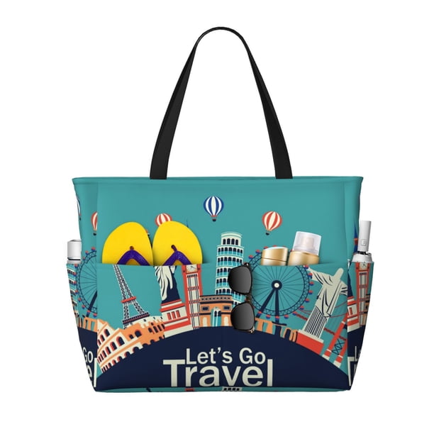 Fotbe Let's go Travel Bolsa de Viaje para Playa - Resistente al Agua, Bolsa Tote de Gran Capacidad y Ligera con 7 Bolsillos para Mujeres y Hombres