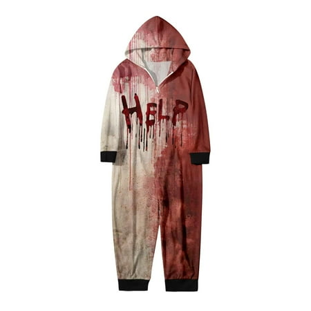 

SwoHaoen Family Pajamas Matching Sets Halloween HELP Hooded Zippered Sleepwear for Baby Adults and Kids Holiday PJS Set Child:10-12 Years