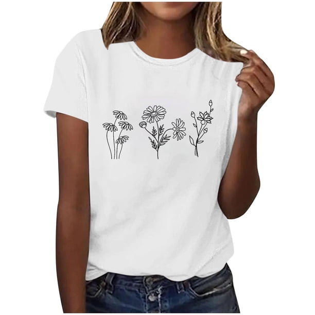 Tops de Ajuste Suelto para las Mujeres Sudadera Casual Impresa Manga Corta Cuello Redondo Superior, Poliéster