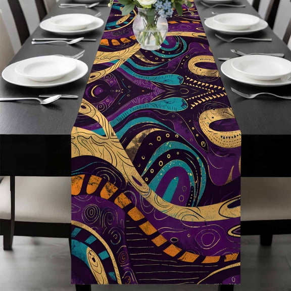 Yellow Purple Green Table Runner 36 Inches Long, Modern Geometric Abstract Kitchen Coffee Dining Table Decoration for Home Party Birthday Wedding Home Decor 13x36 Inches
