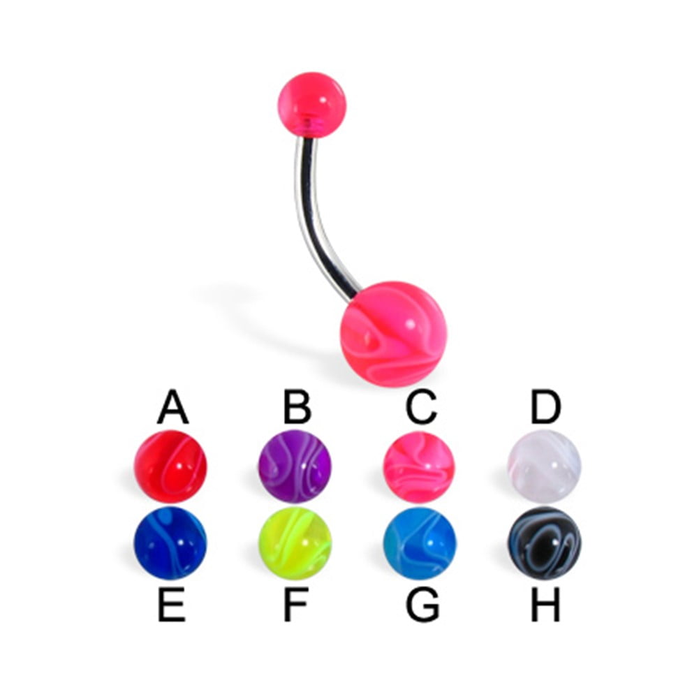 Marble Belly Button Ring With Acrylic Balls,Red A