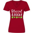 thumbnail image 3 of Inktastic Blessed and Lucky 4 Leaf Clovers St. Patrick's Day Women's V-Neck T-Shirt, 3 of 5