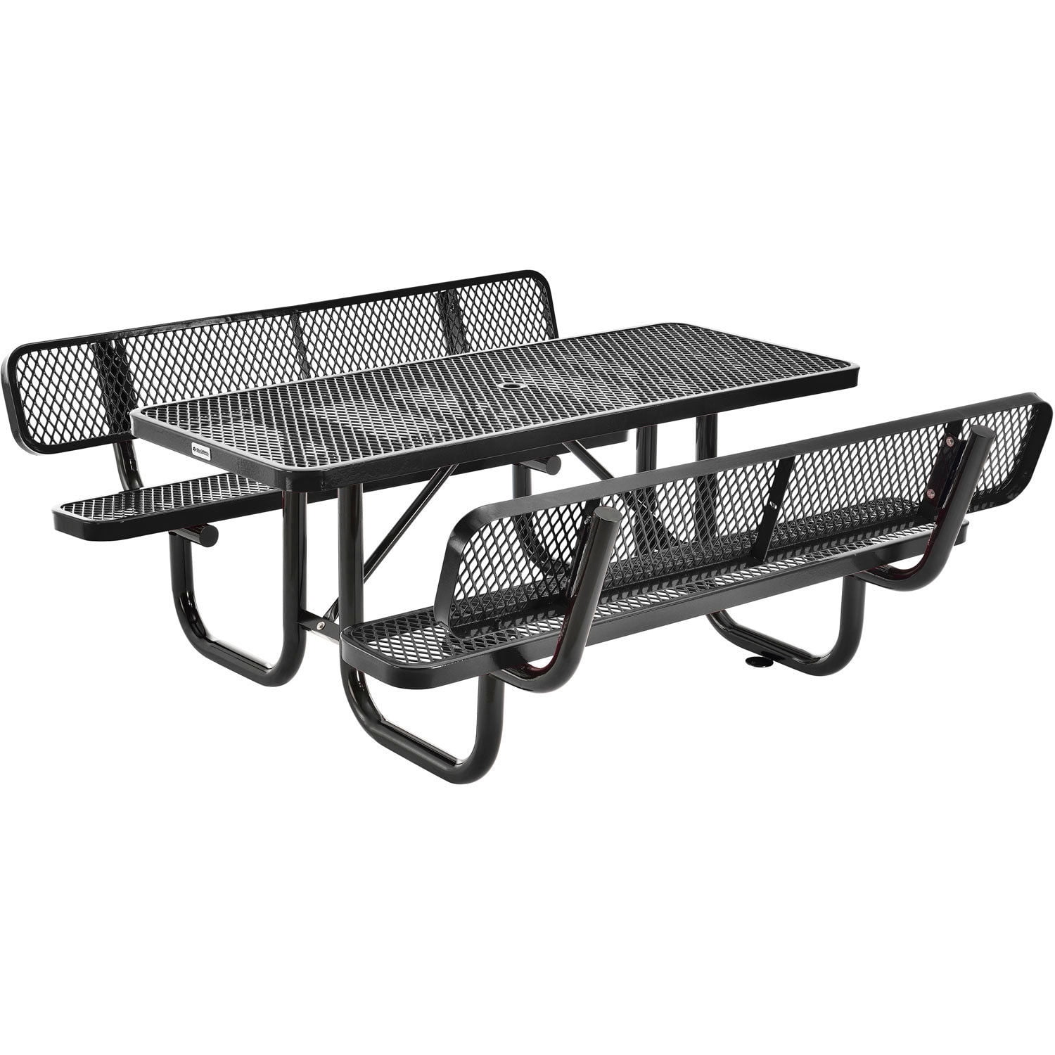 6' Rectangular Outdoor Expanded Metal Picnic Table With Backrests