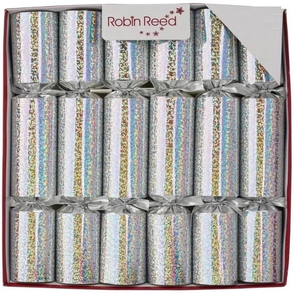 Robin Reed English Holiday Christmas Crackers - Silver Sparkle, 12 Count