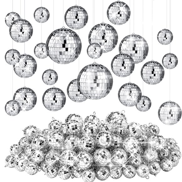 100 bolas de discoteca colgantes de Funtery, color plateado, de 3 a 10 cm