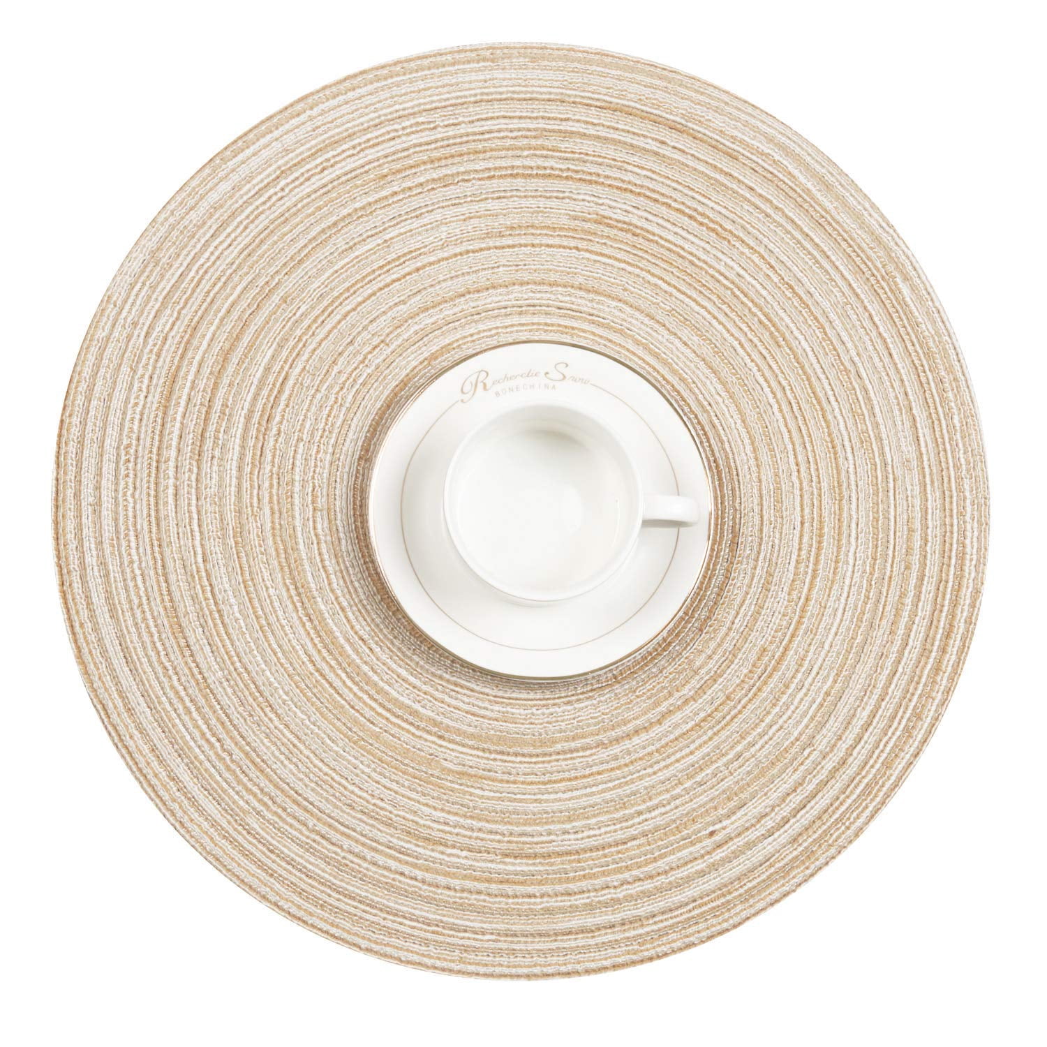 Coolmade Round Rop Cotton Braided Table Place Mats Braided Coaster Placemas Non-Slip Table Mats Set of 4 for Dining Kitchen Table Washable 15 inch