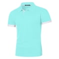 thumbnail image 2 of Qwertyu Men's Casual Polo Shirts Short Sleeve Button Classic T-Shirts Cotton Slim Fit Tees Lightweight Golf Tops Cyan M, 2 of 5
