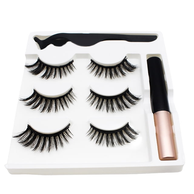 DPTALR Magnetic Magnet Eyelashes3Pairs Of Eyelashes 1 Eyeliner Set For Thick Curling1ml