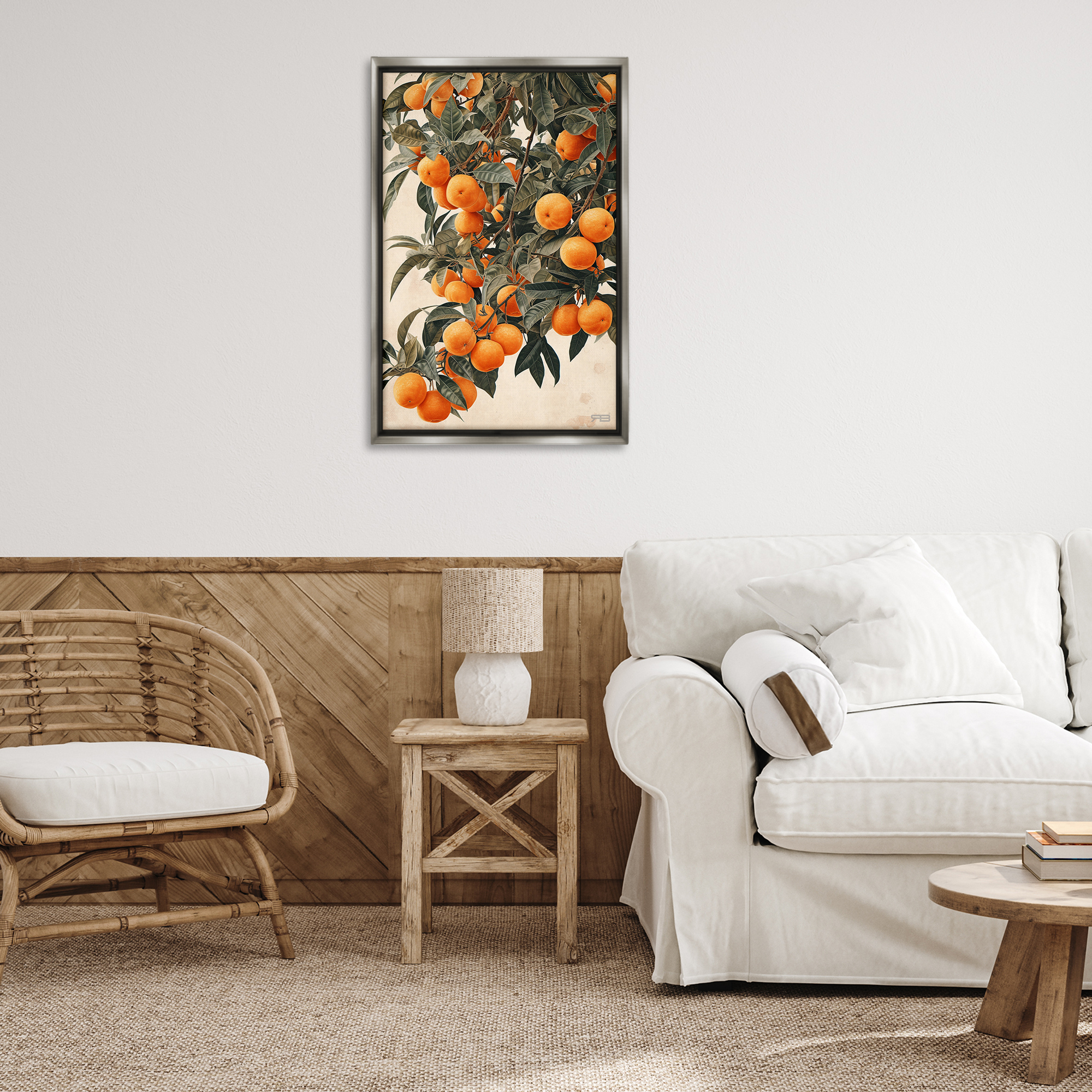 Stupell Industries Vibrant Orange Tree Blooms Food & Beverage Painting Gray Floater Framed Canvas Art Print Wall Art, 21 x 31