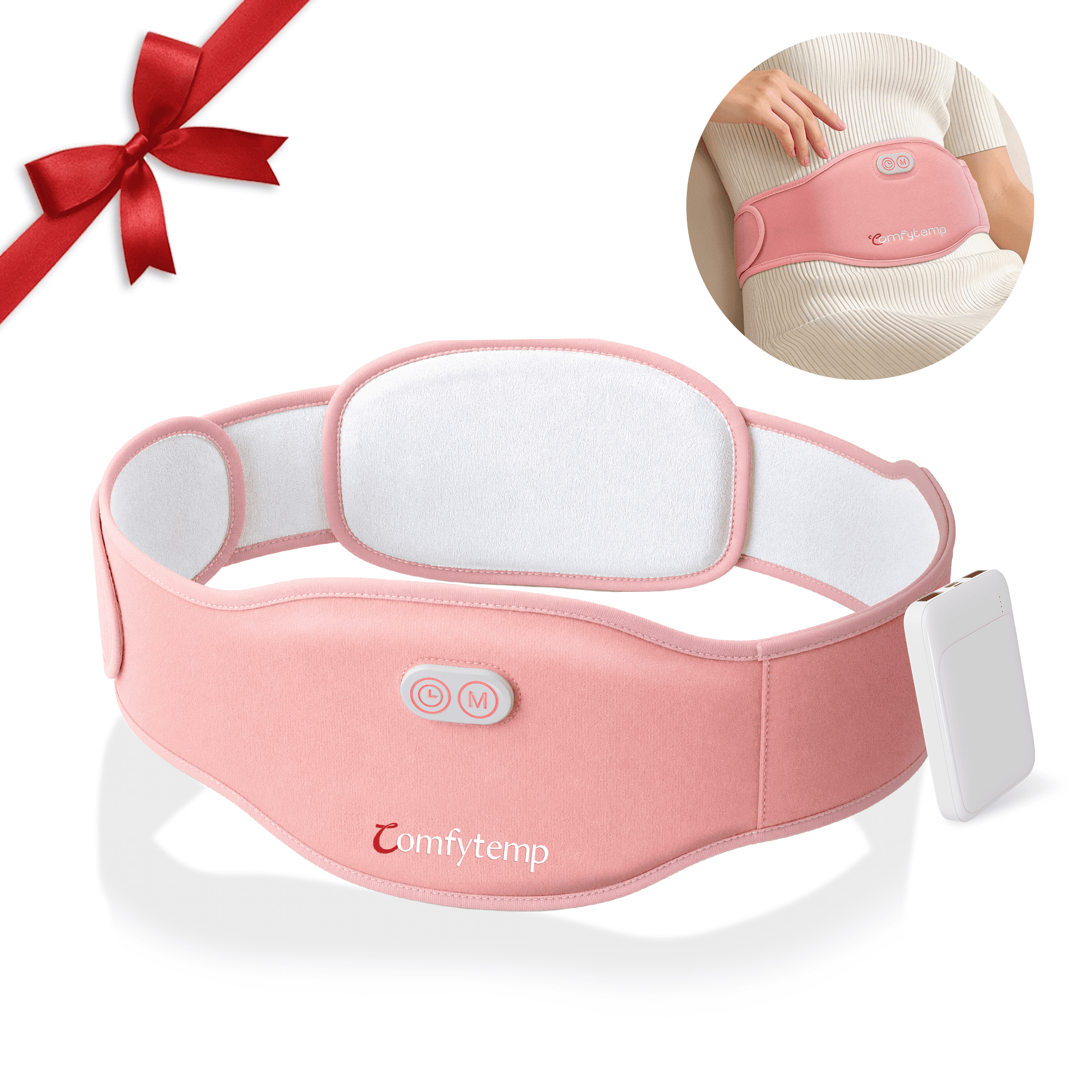 Comfytemp Cordless Period Cramp Heating Pad, Portable Rechargeable Menstrual Heating Pad 3 Heat & Timer, Pink