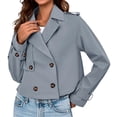 thumbnail image 3 of Double Breasted Women Solid Color Lapel Trench Coat Cropped Jacket, 3 of 6